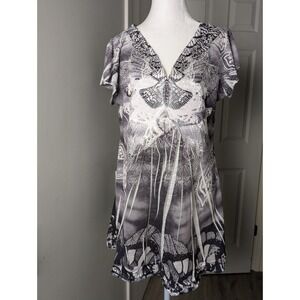 Live and Let Live Babydoll Tunic Womens Large Blouse Top Fairycore Peasant